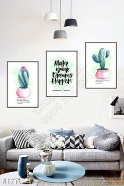 Tranh lụa 3D màu nước xương rồng