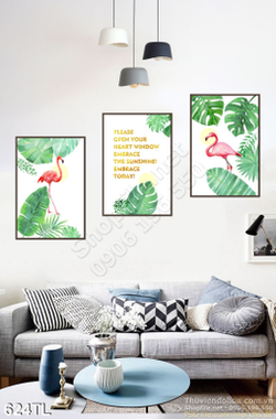 Tranh lụa 3D chim hạc và lá cây