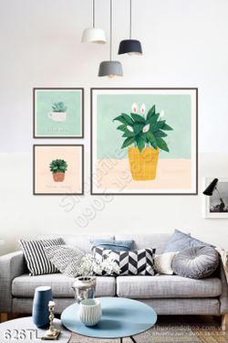 Tranh lụa 3D màu nước cây trang trí phòng khách