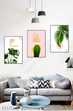 Tranh lụa 3D xương rồng trang trí phòng khách đẹp