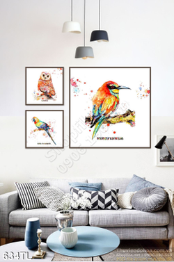 Tranh lụa 3D màu nước chim Vẹt