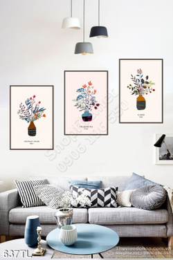 Tranh lụa 3D chậu hoa treo tường đẹp