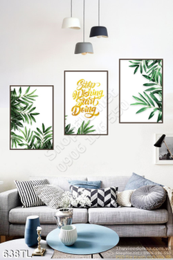 Tranh lụa 3D lá cây trang trí treo tường đẹp