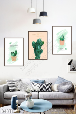 Tranh lụa 3D màu nước xương rồng đẹp