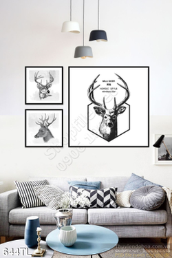 Tranh lụa 3D hươu nai nghệ thuật