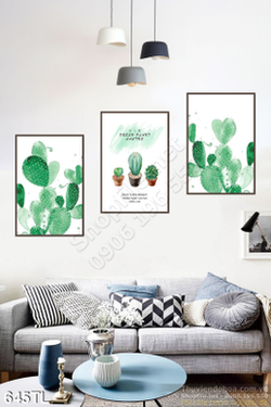 Tranh lụa 3D màu nước xương rồng đẹp