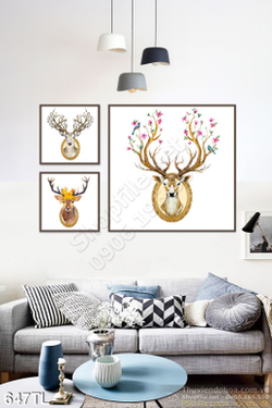 Tranh lụa 3D hươu vàng nghệ thuật đẹp