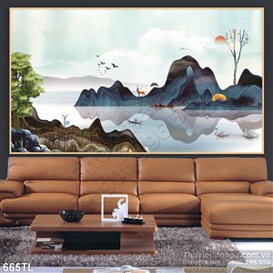 Tranh lụa 3D núi đẹp trang trí