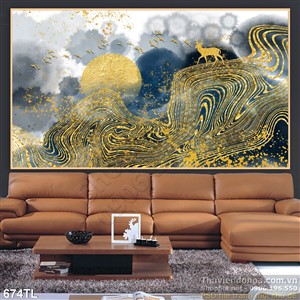 Tranh lụa 3D hươu nai dát vàng đẹp nhất