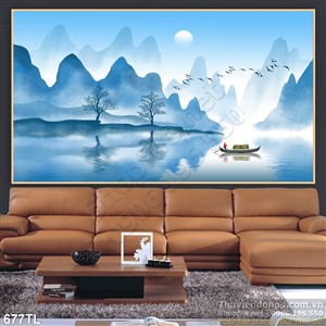 Tranh lụa 3D màu nước quê hương