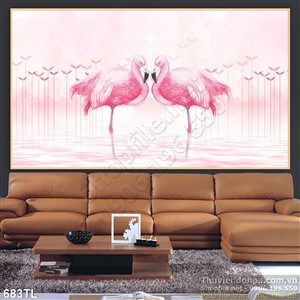 Tranh lụa 3D Hồng Hạc treo tường đẹp