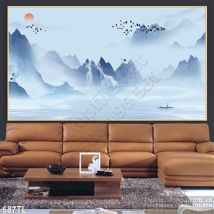 Tranh lụa 3D màu nước thư pháp treo tường đẹp