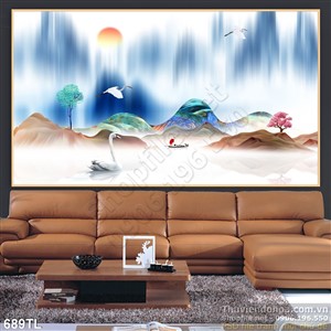 Tranh lụa 3D màu nước trang trí treo tường