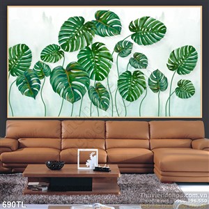 Tranh lụa 3D lá cây treo tường đẹp