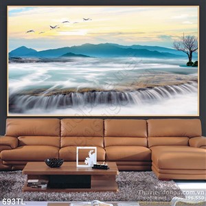 Tranh lụa 3D thác nước treo tường đẹp