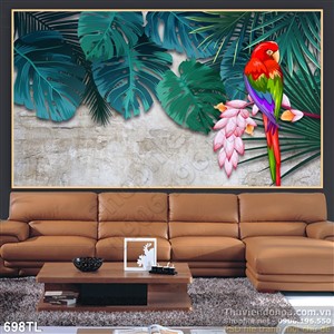 Tranh lụa 3D chim Vẹt trang trí phòng ngủ