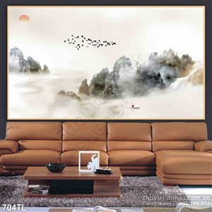 Tranh lụa 3D màu nước quê hương đẹp