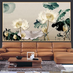 Tranh lụa 3D hoa sen nghệ thuật đẹp