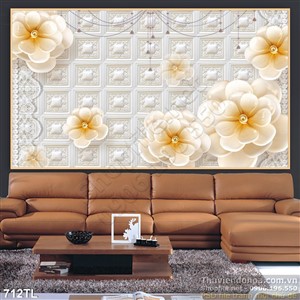 Tranh lụa 3D hoa đẹp trang trí tường