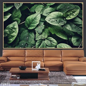 Tranh lụa 3D lá cây trang trí phòng khách