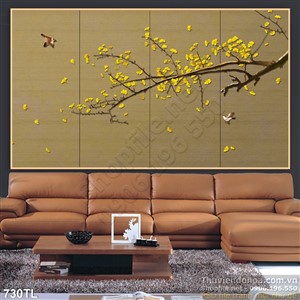 Tranh lụa 3D hoa mai trang trí phòng khách