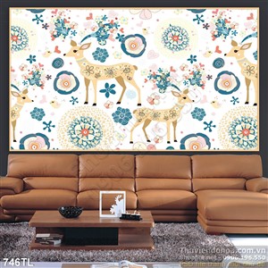 Tranh lụa 3D hươu nai trang trí đẹp