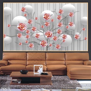 Tranh lụa 3D bình hoa hồng trang trí treo tường đẹp