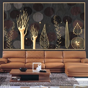 Tranh lụa 3D lá cây nghệ thuật đẹp