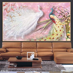Tranh lụa 3D chim công nghệ thuật đẹp