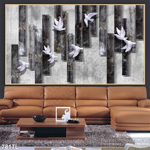 Tranh lụa 3D chim bồ câu trang trí dán tường đẹp