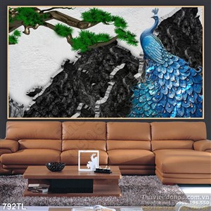 Tranh lụa 3D chim công nghệ thuật đẹp