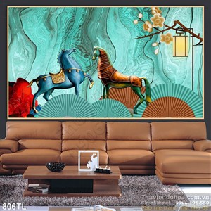 Tranh lụa 3D ngựa trang trí treo tường