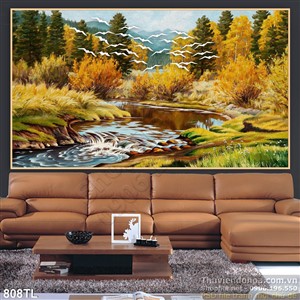 Tranh lụa 3D phong cảnh trang trí