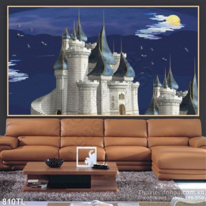 Tranh lụa 3D lâu đài trang trí