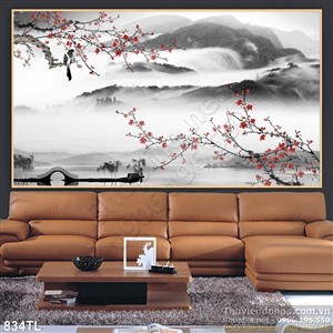 Tranh thư pháp hoa đào treo tường đẹp