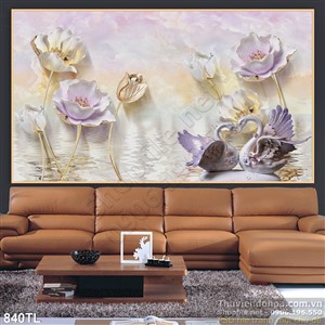Tranh lụa 3D hoa Sen và thiên nga mới nhất