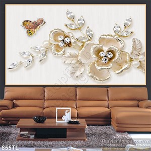 Tranh lụa hoa dát vàng trang trí tường đẹp