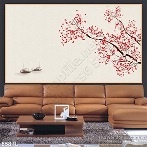 Tranh hoa đào trang trí phòng khách đẹp