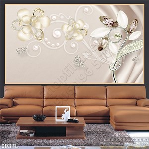 Tranh lụa 3D hoa kim cương dát vàng đẹp