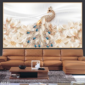 Tranh lụa 3D chim công dát vàng đẹp nhất