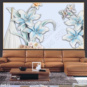 Tranh lụa 3D hoa ly trang trí phòng khách