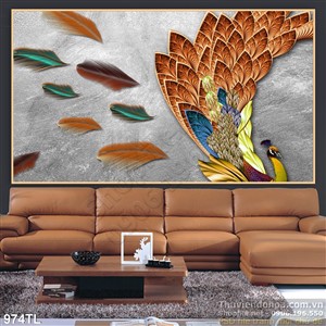 Tranh lụa 3D chim công dát vàng đẹp