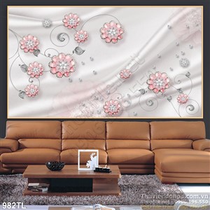 Tranh lụa 3D hoa đào kim cương đẹp