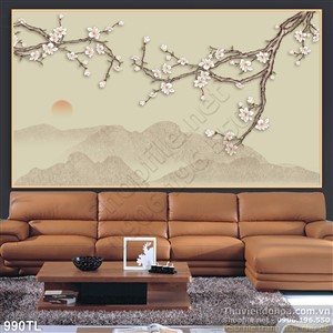 Tranh hoa đào in gạch đẹp nhất