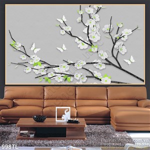 Tranh hoa đào trang trí phòng khách đẹp nhất