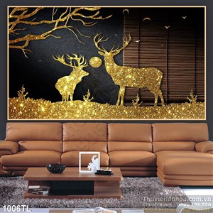 Tranh lụa 3D hươu nai tài lộc mới nhất