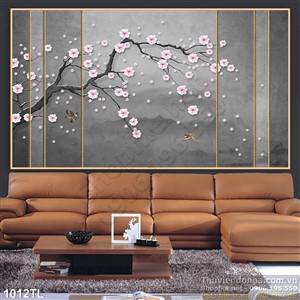 Tranh lụa 3D hoa đào đẹp độc đáo