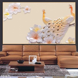 Tranh lụa 3D chim công và hoa đẹp độc đáo