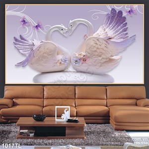 Tranh lụa 3D chim thiên nga trang trí phòng ngủ