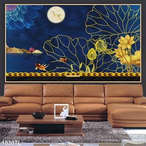 Tranh hoa Sen kim tiền đẹp treo tường